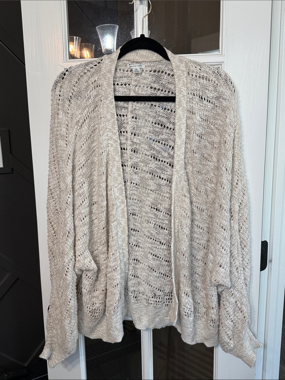 AMERICAN EAGLE Crochet Open-Front Cotton Knit Cardigan L/XL Coastal Cottagecore